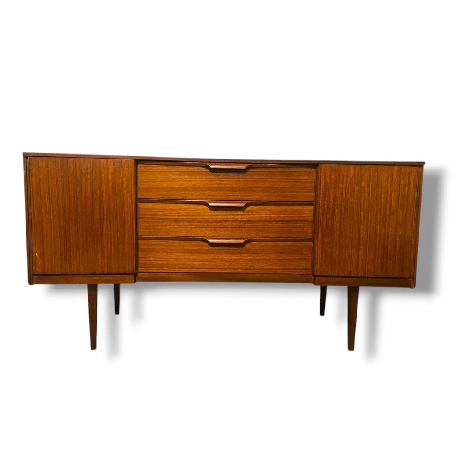 Mid Century Teak Sideboard | Vintage Compact Cabinet With Sculpted Handles — view 4