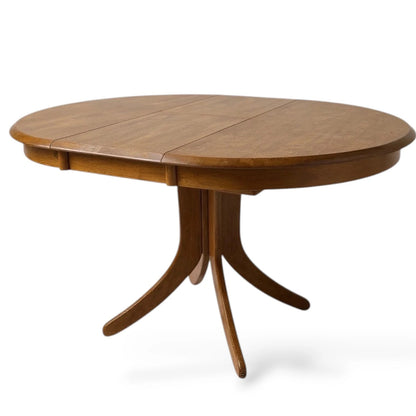 Mid Century Modern Vintage Blonde Wood Extending Pedestal Round Dining Table