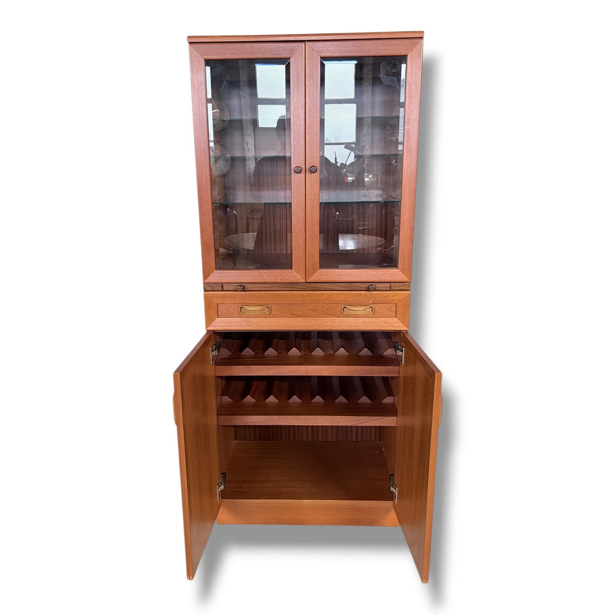 Mid Century Drinks Cabinet – G Plan Teak Display Cabinet With Adjustable Glass Shelves