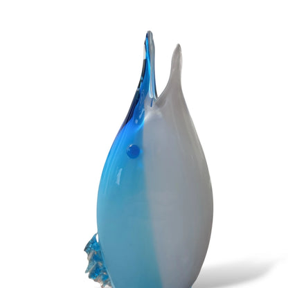 Vintage Murano Glass Dolphin | Blue & White Hand-Blown Art Glass Figurine | Mid-Century