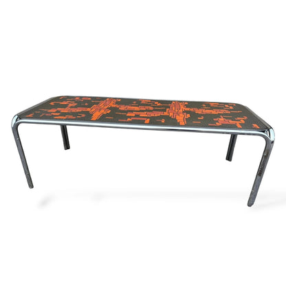 Roger Capron 1960s Brutalist Ceramic and Chrome Coffee Table Mid Century Modern French Design