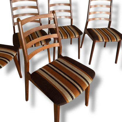 Set of 6 Mid Century Modern Danish Teak Dining Chairs | Original Fabric Upholstery