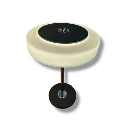 Mid Century Danish Mushroom Table Lamp | Chrome/Black Base & White Glass Shade