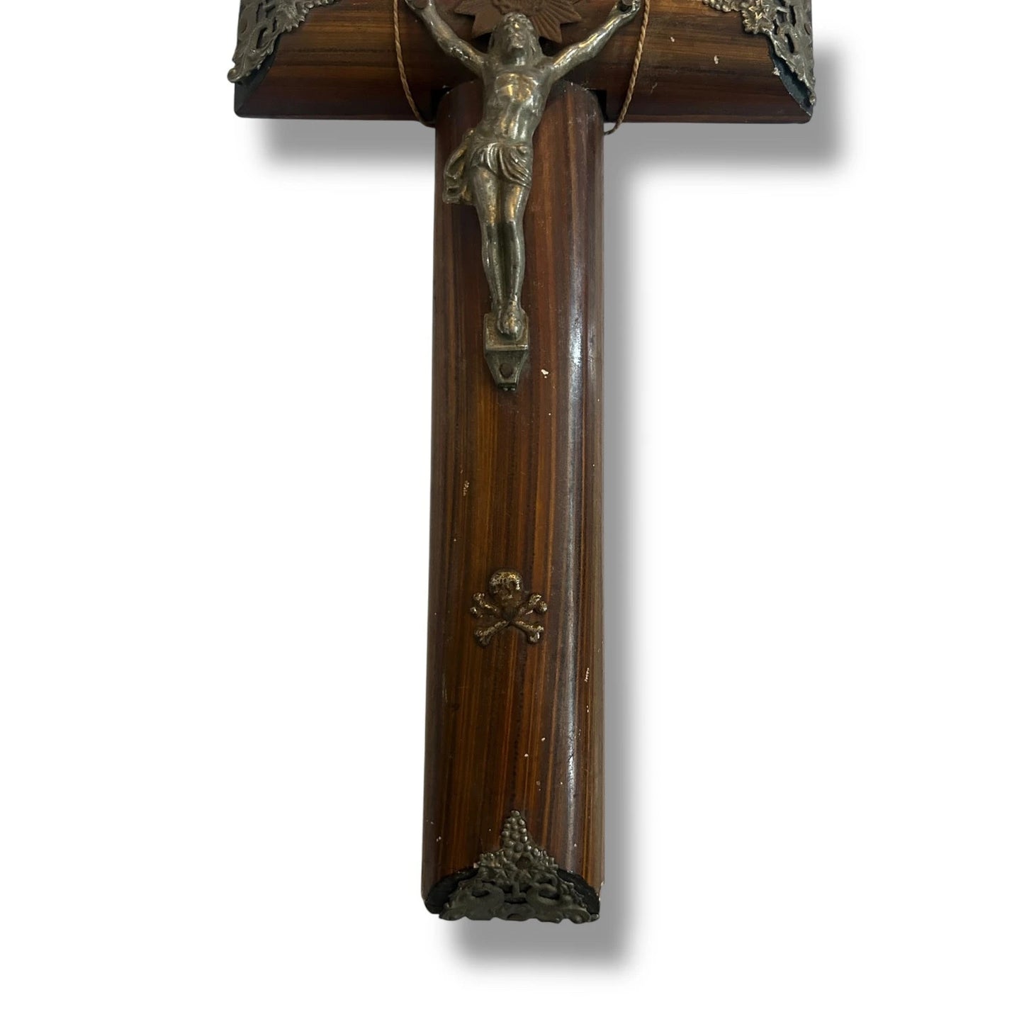 Vintage 1960s Dutch Carved Wood Crucifix | Brass Jesus Christ Wall Cross