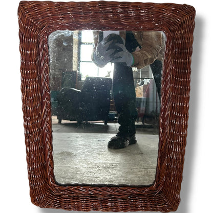 Vintage Wicker Bamboo Mirror | Rectangular Rattan Wall Mirror