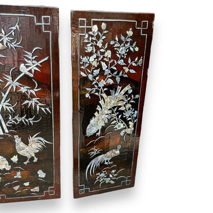Antique Set of 3 Mother of Pearl Iridescent Wall Panels