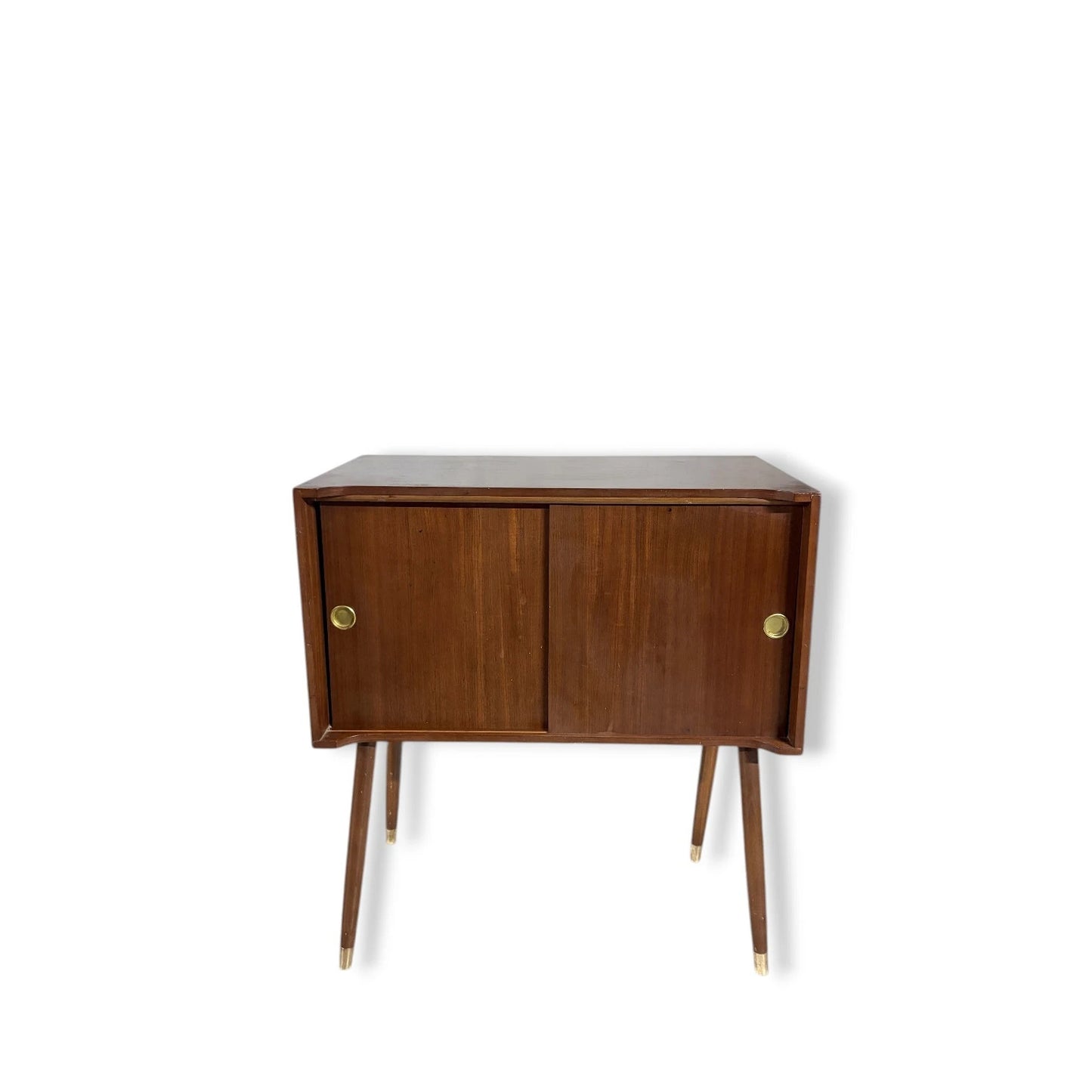 Mid-Century Record Cabinet – Teak Sliding Door Cabinet With Brass Legs — view 4