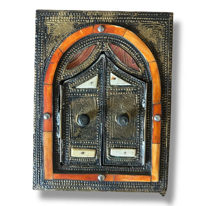 Vintage 1970s Brass and Bone Moroccan Window Mirror