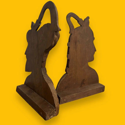 Vintage Middle Eastern Style Carved Wooden Bookends