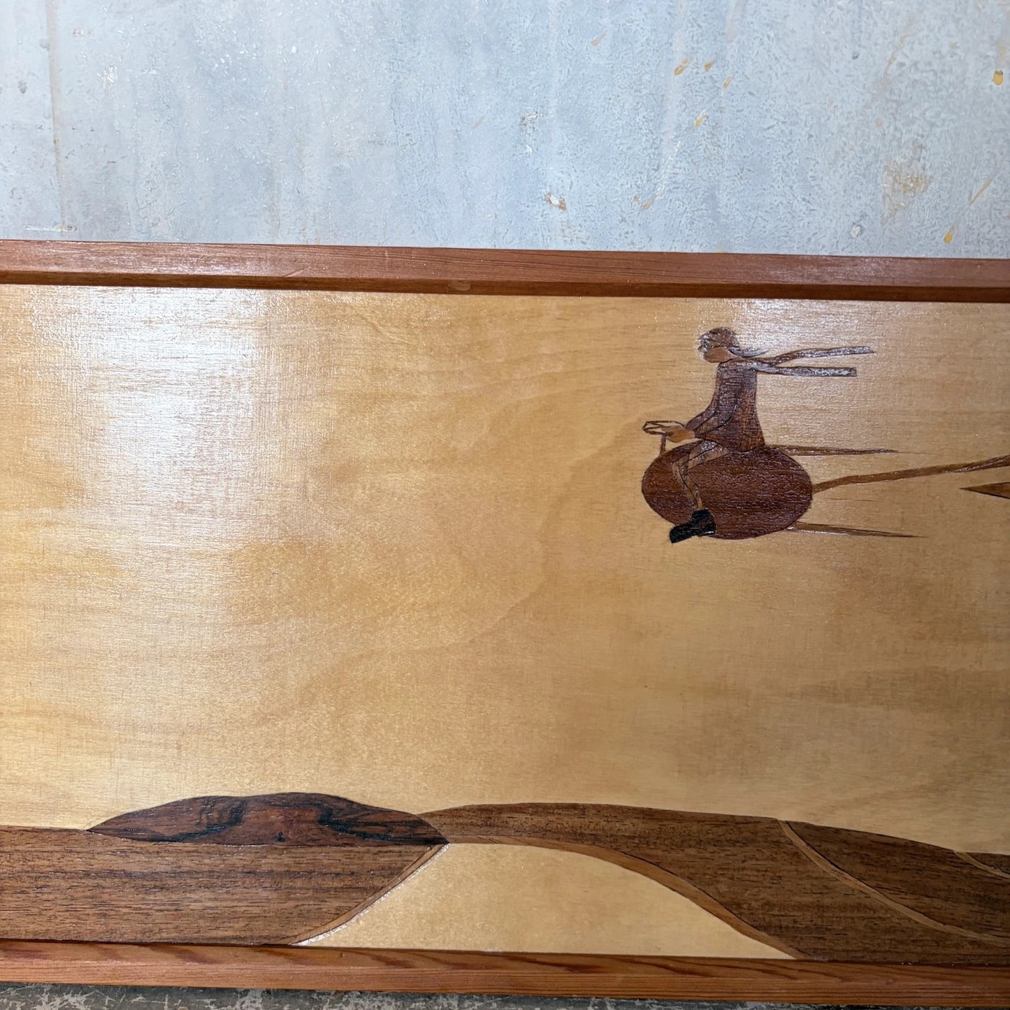 Mid Century Handcrafted Wood Marquetry Landscape Wall Art – Framed