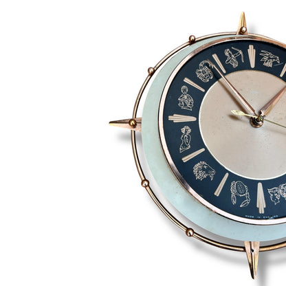 Vintage 1960s Metamec Starburst Zodiac Star Signs Wall Clock