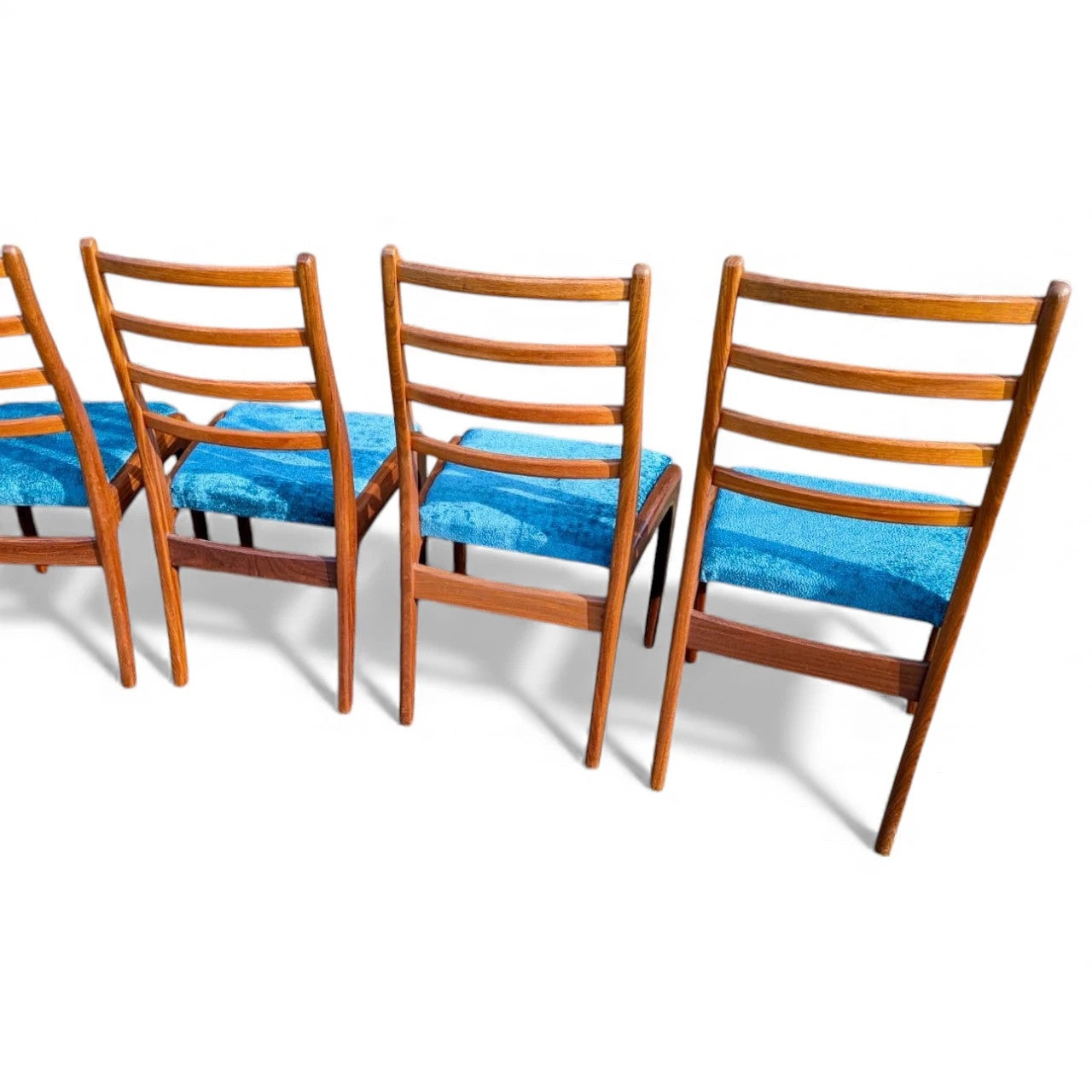 Set of Four 1960s G Plan Ladderback Dining Chairs – Reupholstered, Mid-Century Modern