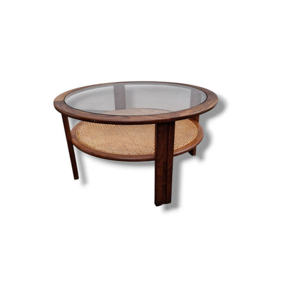 Mid-Century Coffee Table | Round Teak Cane Glass | G Plan Fresco Vintage