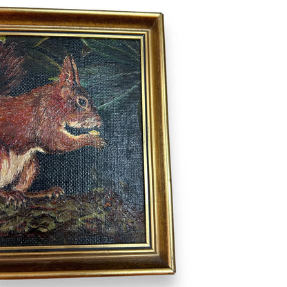 Vintage 1980s Squirrel Oil Painting