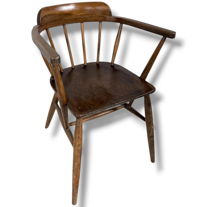Vintage Oak Captain Chair - Classic Bentwood Dining Chair With Spindle Back Design