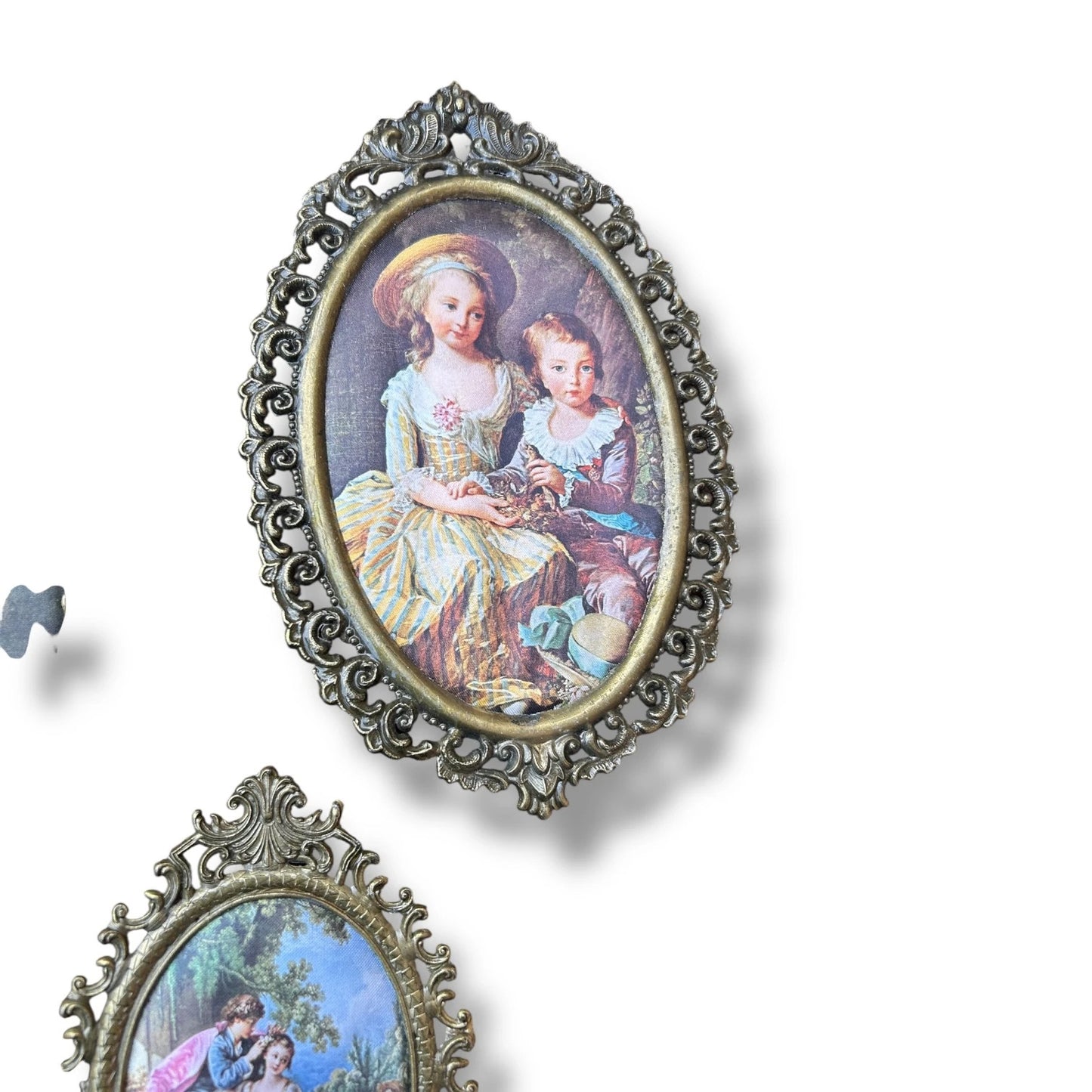 Vintage 1970s Victorian Silk Art Trio in Rococo Gilt Frames | Set of 3 Ornate Silk Textiles