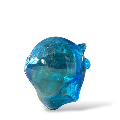 Vintage Blue Glass Piggy Bank – Mid Century Modern Animal Figurine