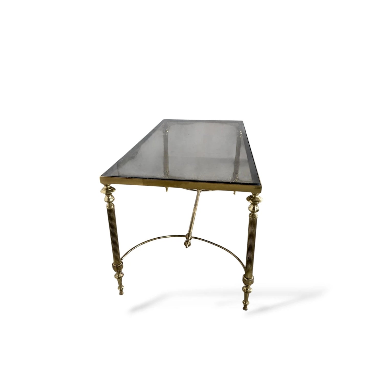 Vintage Brass and Smoked Glass Coffee Table – Hollywood Regency Rectangular Table Mid-Century