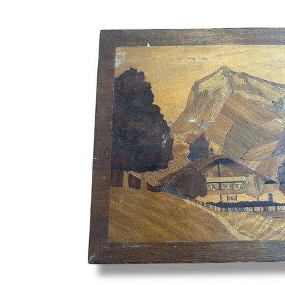 Mid Century Modern Carved Wood Marquetry Picture Panel