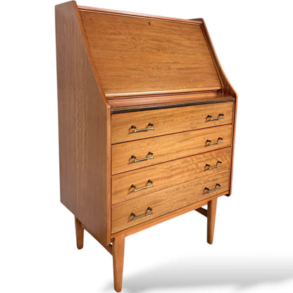 Mid Century Teak Bureau – Vintage Writing Desk With Fall Front Bureau & Drawers — view 4