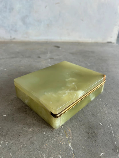 Mid Century Modern Green Onyx Marble and Brass Jewellery Box