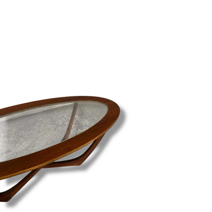 Mid Century Modern Teak Wood and Glass Oval Coffee Table
