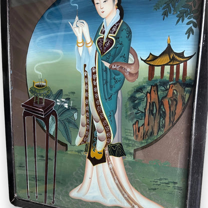 Vintage Chinese reverse glass painting picture frame