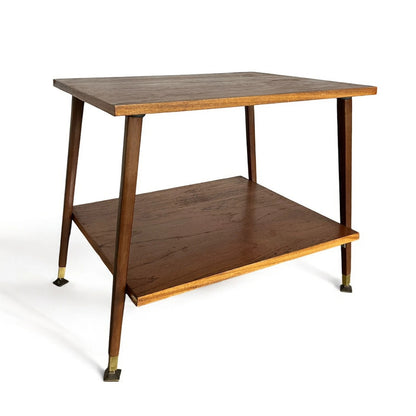 Mid Century Modern Danish Teak Wood Two Tiered Shelving Side Table