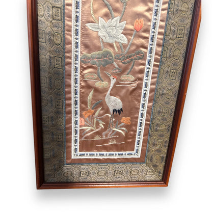 Vintage 1960s Chinese Silk Woven Framed Tapestry