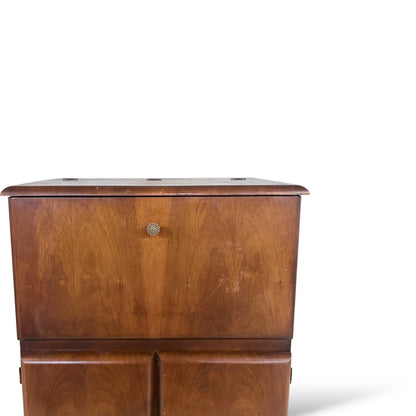 Mid-Century Walnut Drinks Cabinet – Mirrored Cocktail Bar