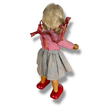 Mid Century Modern Carved Wood Polish Peg Doll
