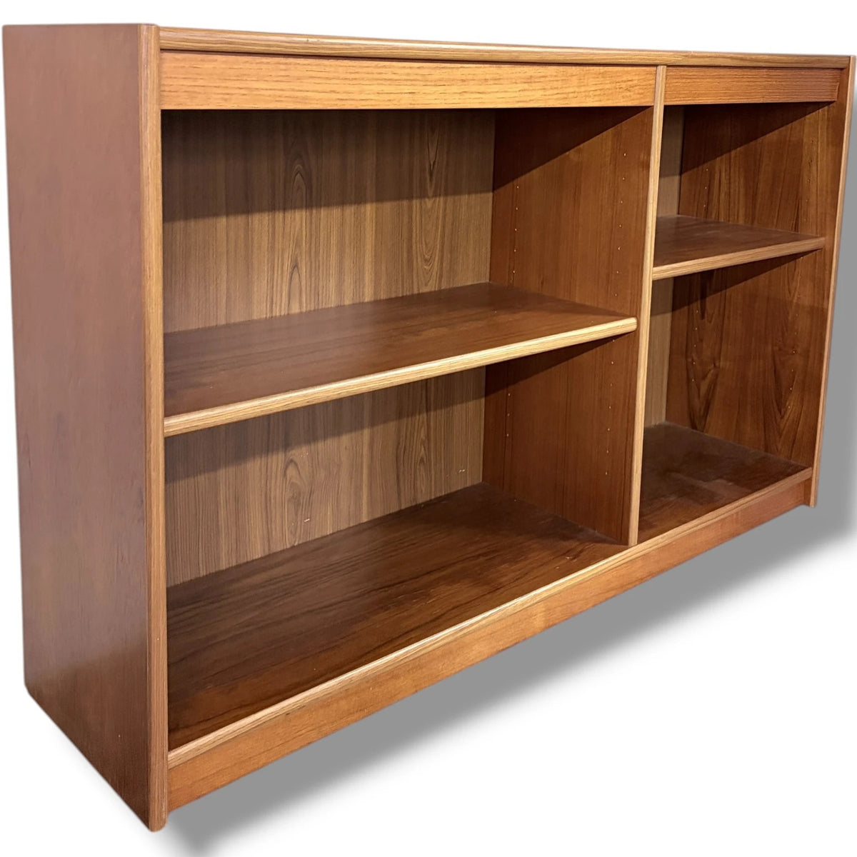 Mid Century Teak Bookcase - Danish Low Shelving Unit With Open Storage