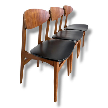 Mid Century Dining Chairs – Set of Three Scandinavian Butterfly Back Chairs with Black Upholstered Seats