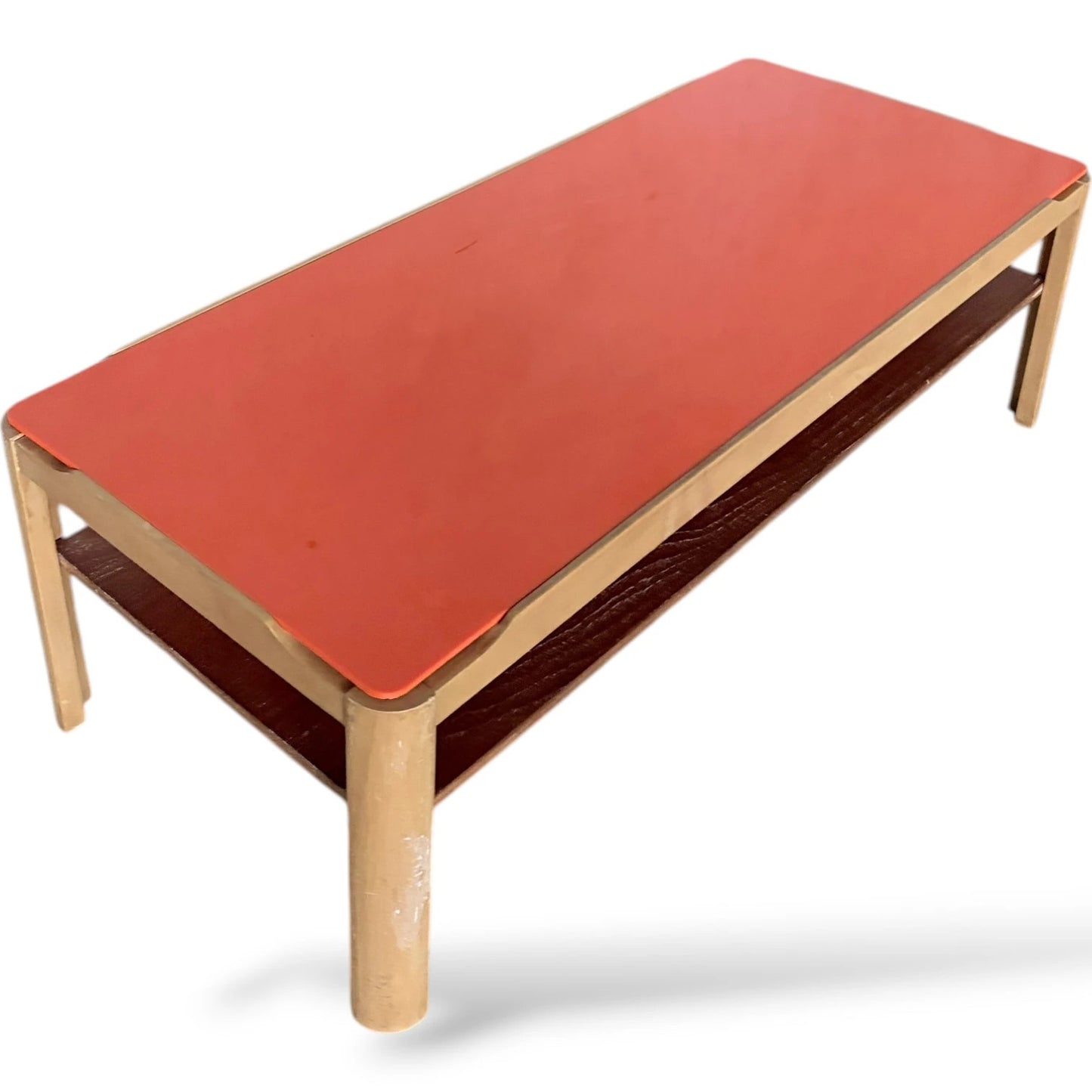 Mid Century Coffee Table – Custom Myers Orange Acrylic & Teak Two Tier Design — view 5