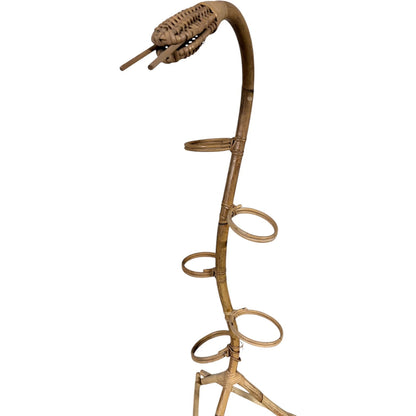 Bamboo Plant Stand – Sculptural Snake Shaped Vintage Rack With Rattan Holder