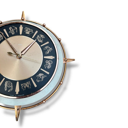 Vintage 1960s Metamec Starburst Zodiac Star Signs Wall Clock