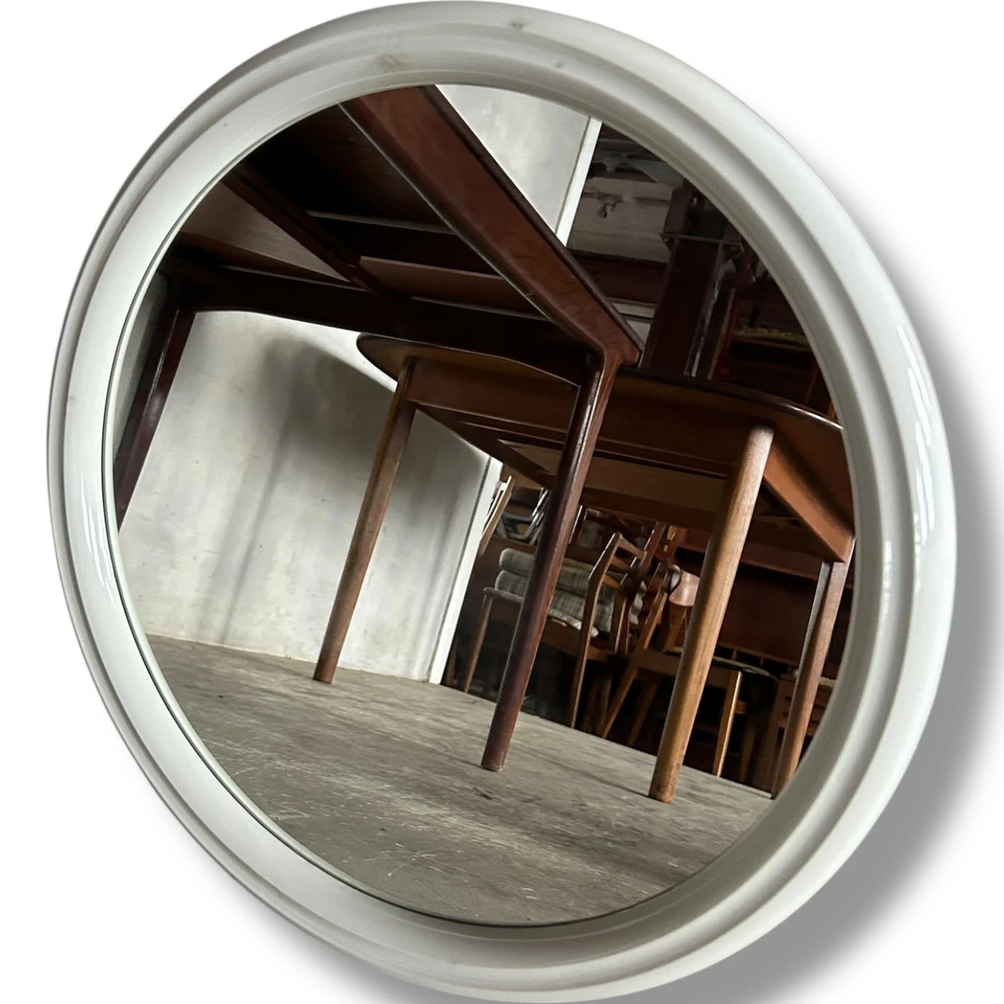 Dutch Space Age Mirror | 1970s White Plastic Round Wall Mirror