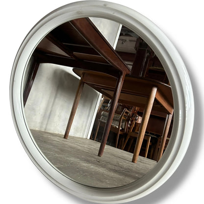 Dutch Space Age Mirror | 1970s White Plastic Round Wall Mirror