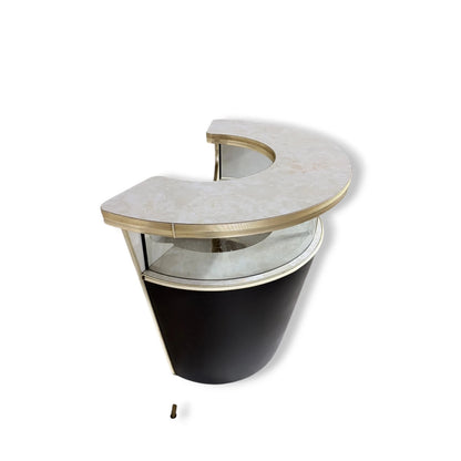 Mid-Century Drinks Bar – Space Age Black Brass Bar with Glass Panels & Formica — view 5