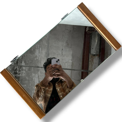 Mid Century Nathan Handled Teak Mirror – Vintage Rectangular Dressing Mirror