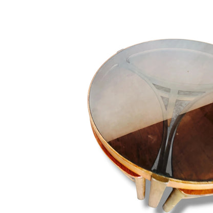 Nathan “Trinity” Nest of Tables – Mid-Century Teak with Smoked Glass Top