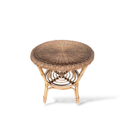 Vintage Bamboo Round Side Table – Small Rattan Accent Table