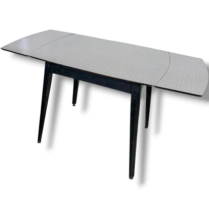 Extendable Dining Table – White Formica Top with Black Legs | Mid-Century Vintage Design