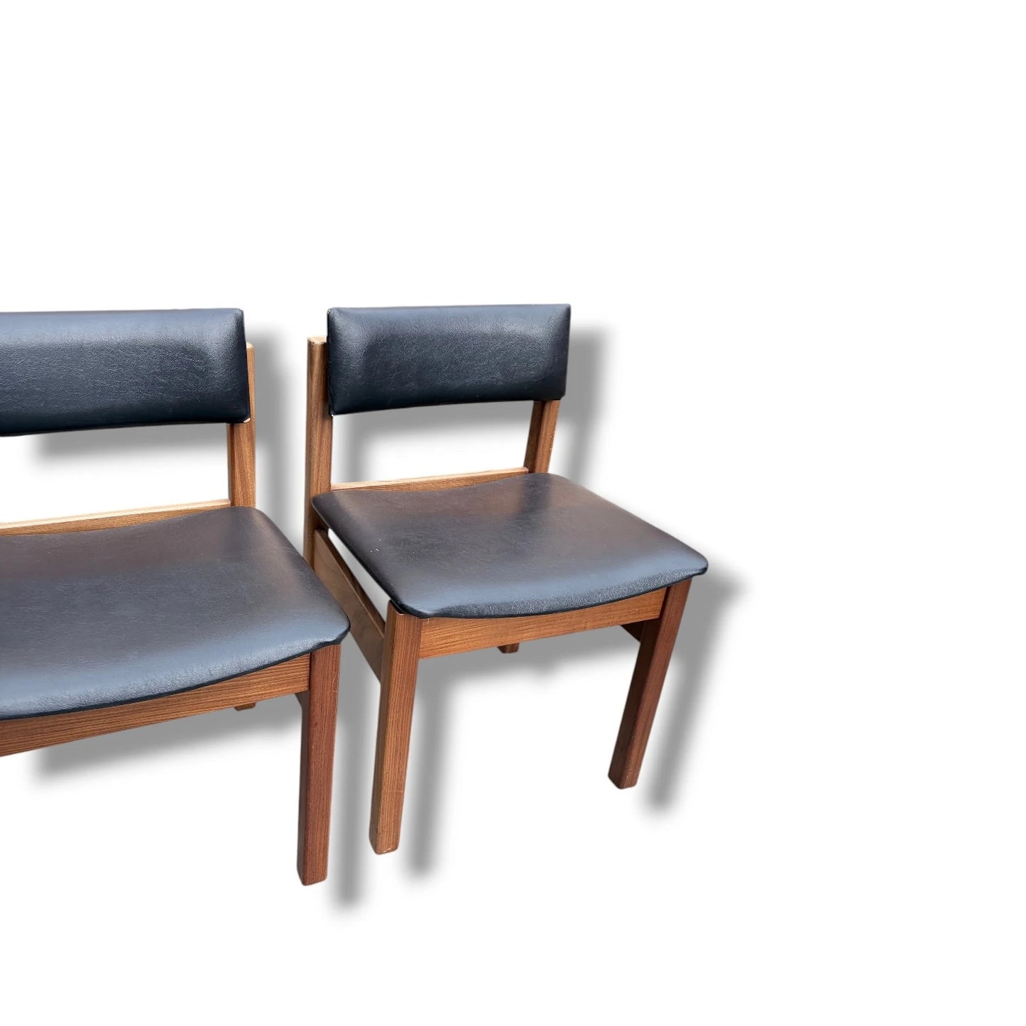 Set of 4 Danish Brutalist Dining Chairs | 1970s Black Vinyl