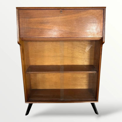 Mid-Century Teak Drinks Cabinet Bureau – Compact Writing Desk & Display Unit