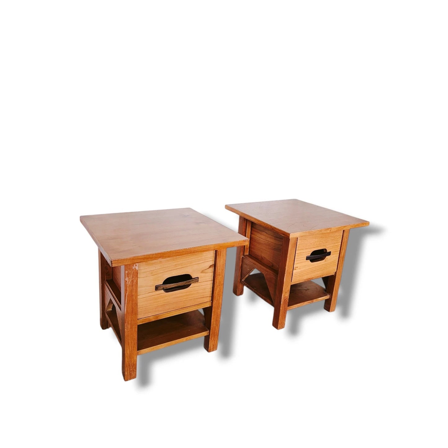 Pair of Mid-Century Teak Bedside Cabinets – Compact Nightstands with Drawer & Shelf