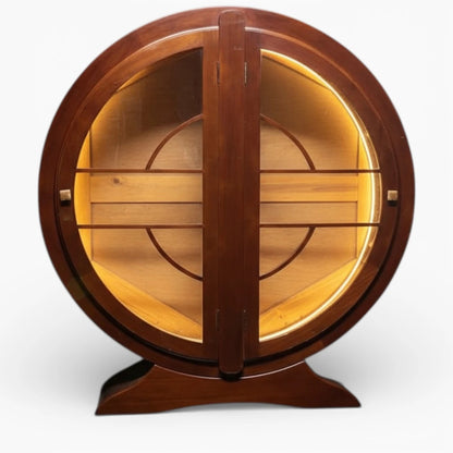 Art Deco Cocktail Cabinet - Walnut Round Cabinet with Bakelite Handles & Shelves