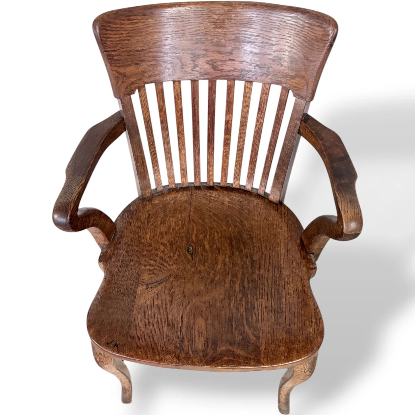 Antique Oak Carver Chair – Solid Oak Armchair With Slatted Back For Dining — view 5