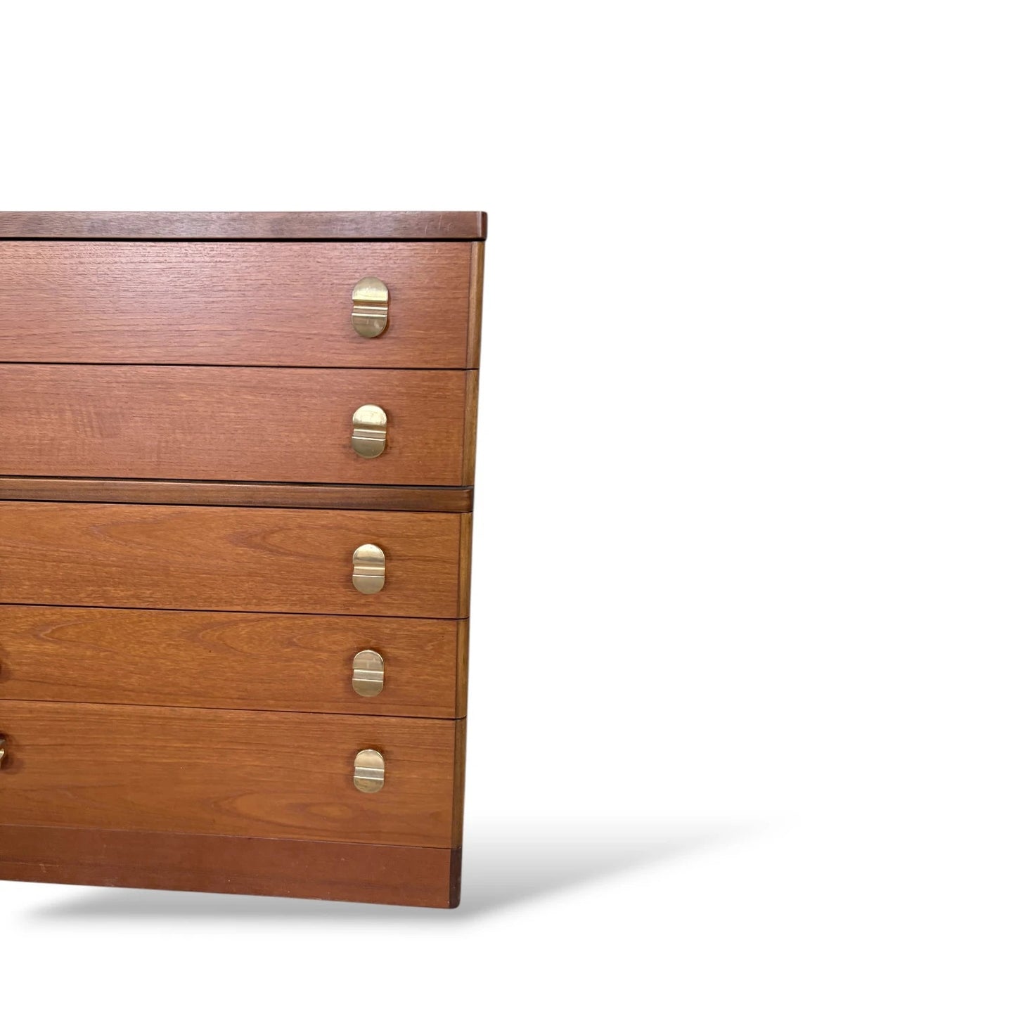 Mid Century Vintage Stag Teak Chest of Drawers with Brass Handles