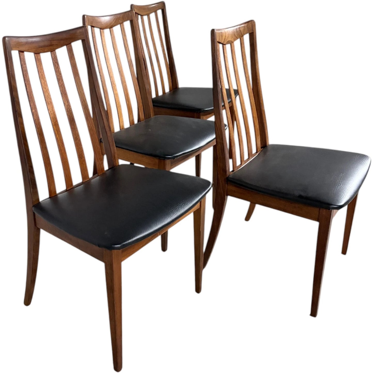 G Plan Teak Dining Chairs - Set of Four Vintage Mid Century Chairs with Black Vinyl Seats